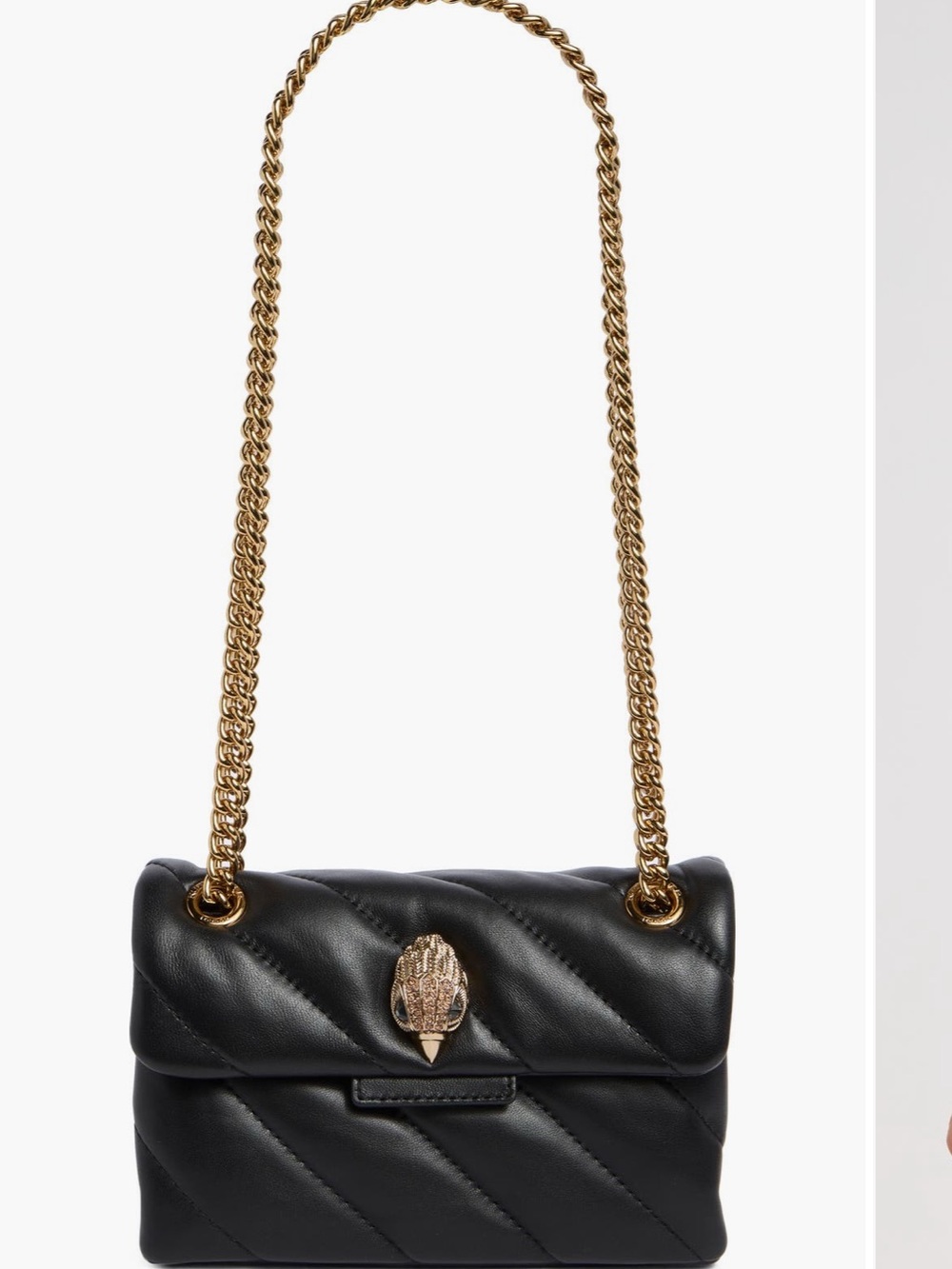 Kurt Geiger Black Quilted Crossbody Bag with Gold Chain